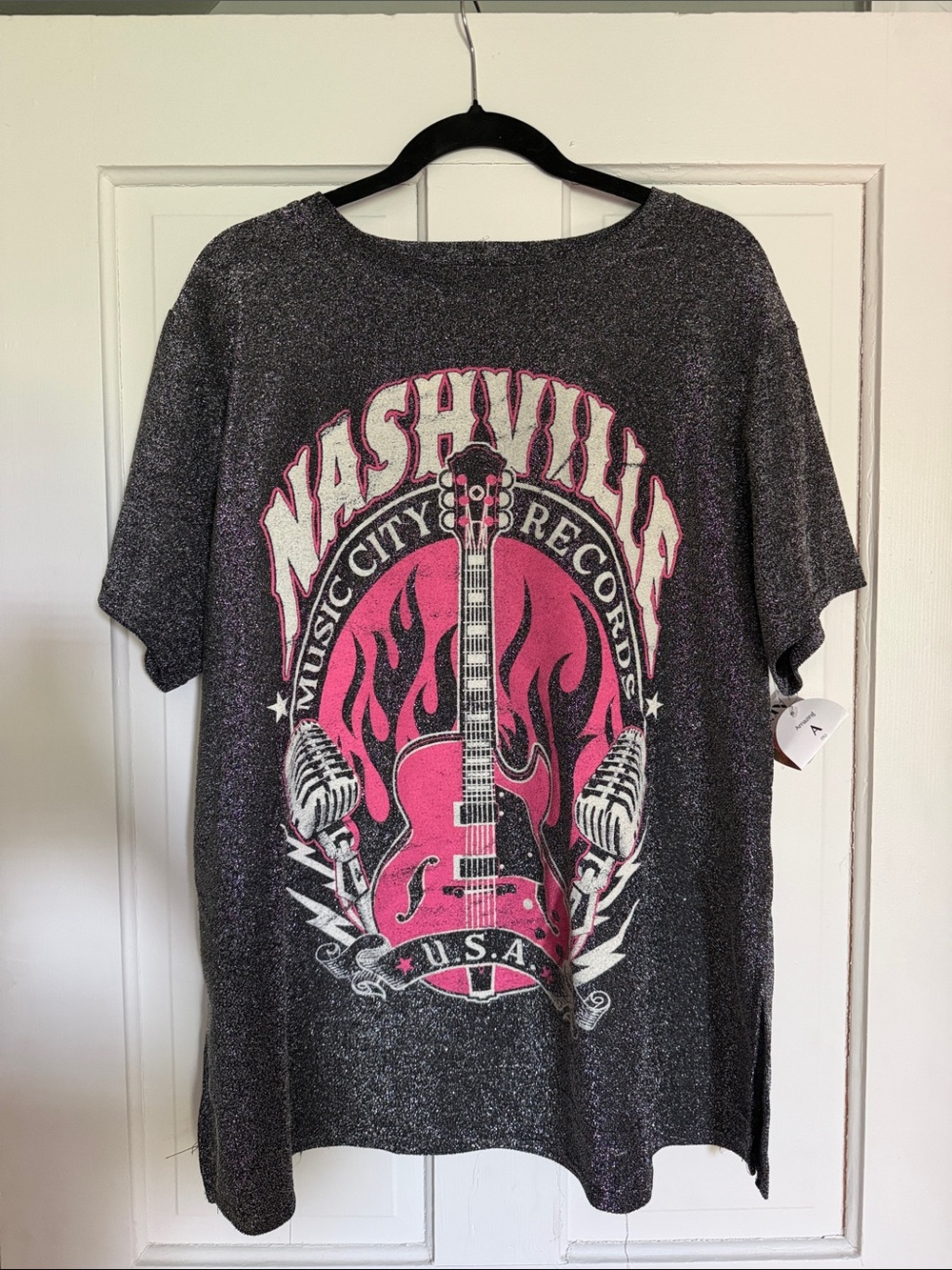 ARULA Sparkle Knit Top in Black and Pink